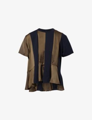 Pleated Panel Cotton and Satin T-Shirt by SACAI