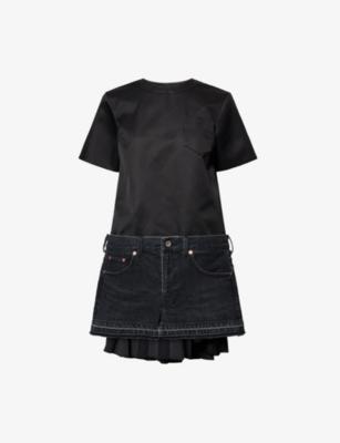 Pleated Patch-Pocket Cotton-And-Silk Mini Dress by SACAI