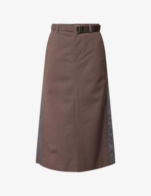 Pleated Satin and Wool Midi Skirt by SACAI