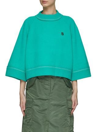 ‘S’ Stud Bell Quarter Sleeve Cashmere Blend Pullover by SACAI