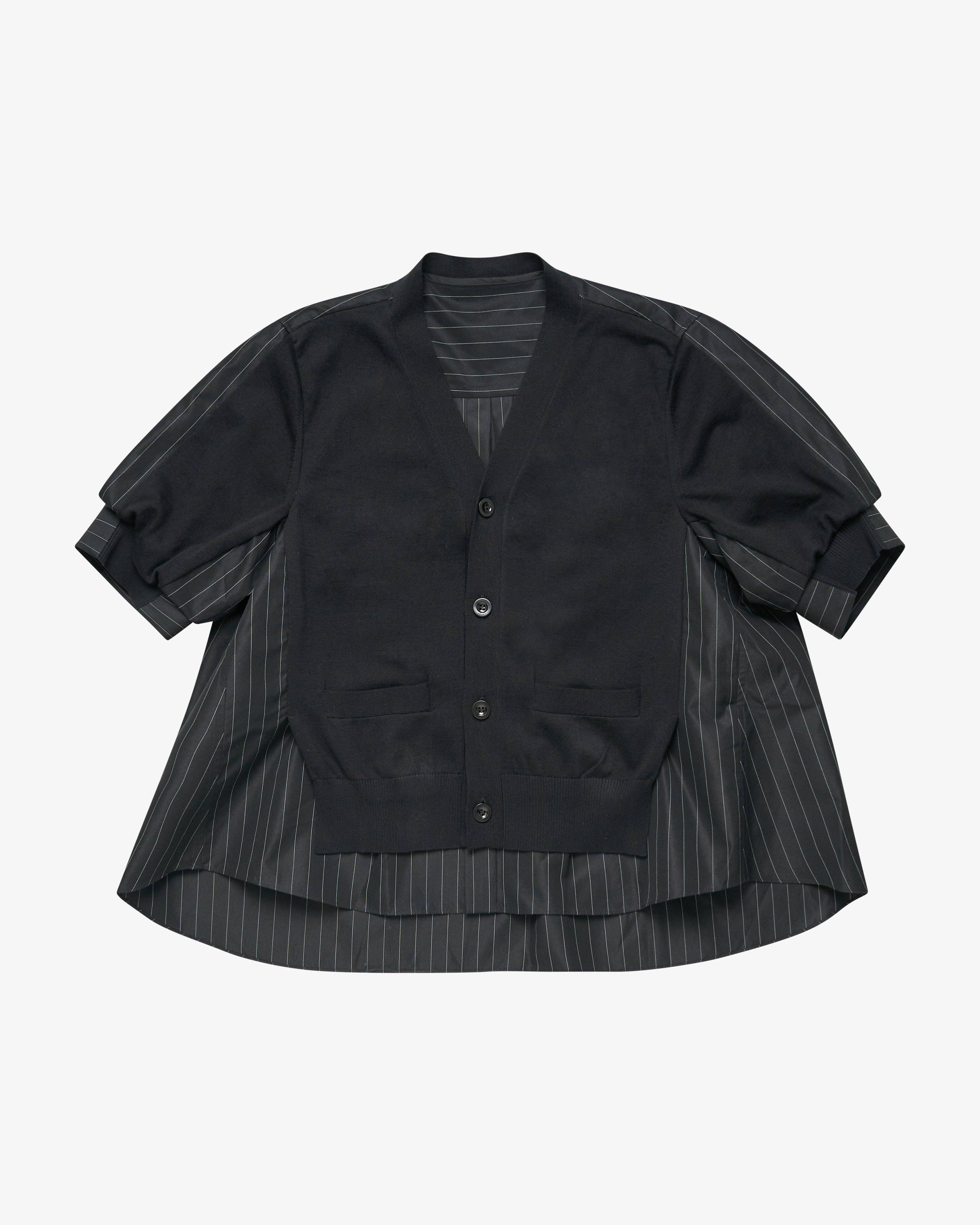 SACAI - Women's Chalk Stripe X Cotton Knit Cardigan - (Black) by SACAI