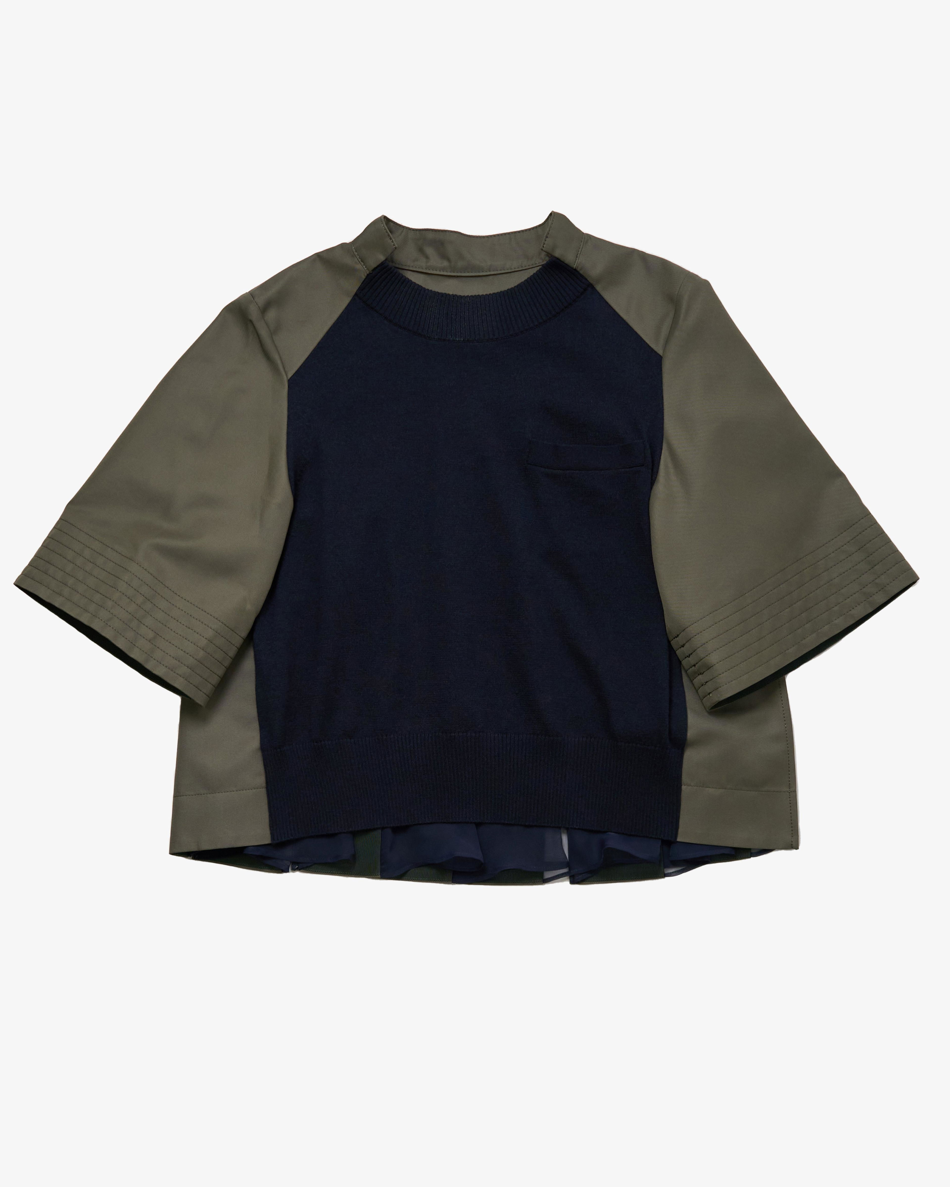 SACAI - Women's Cotton Gabardine X Knit Pullover - (Navy) by SACAI