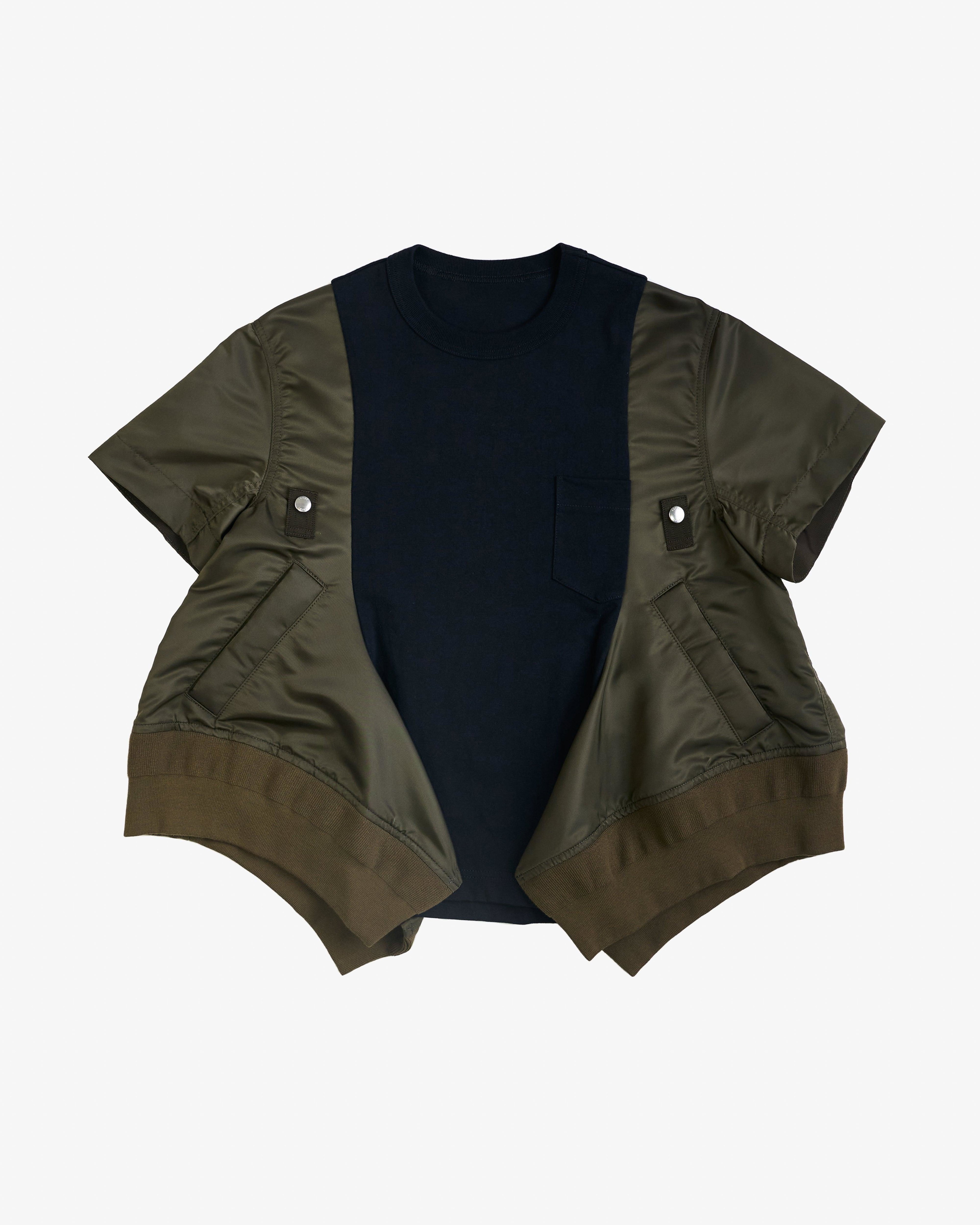 SACAI - Women's Nylon Twill X Cotton Jersey T-Shirt - (Khaki532) by SACAI
