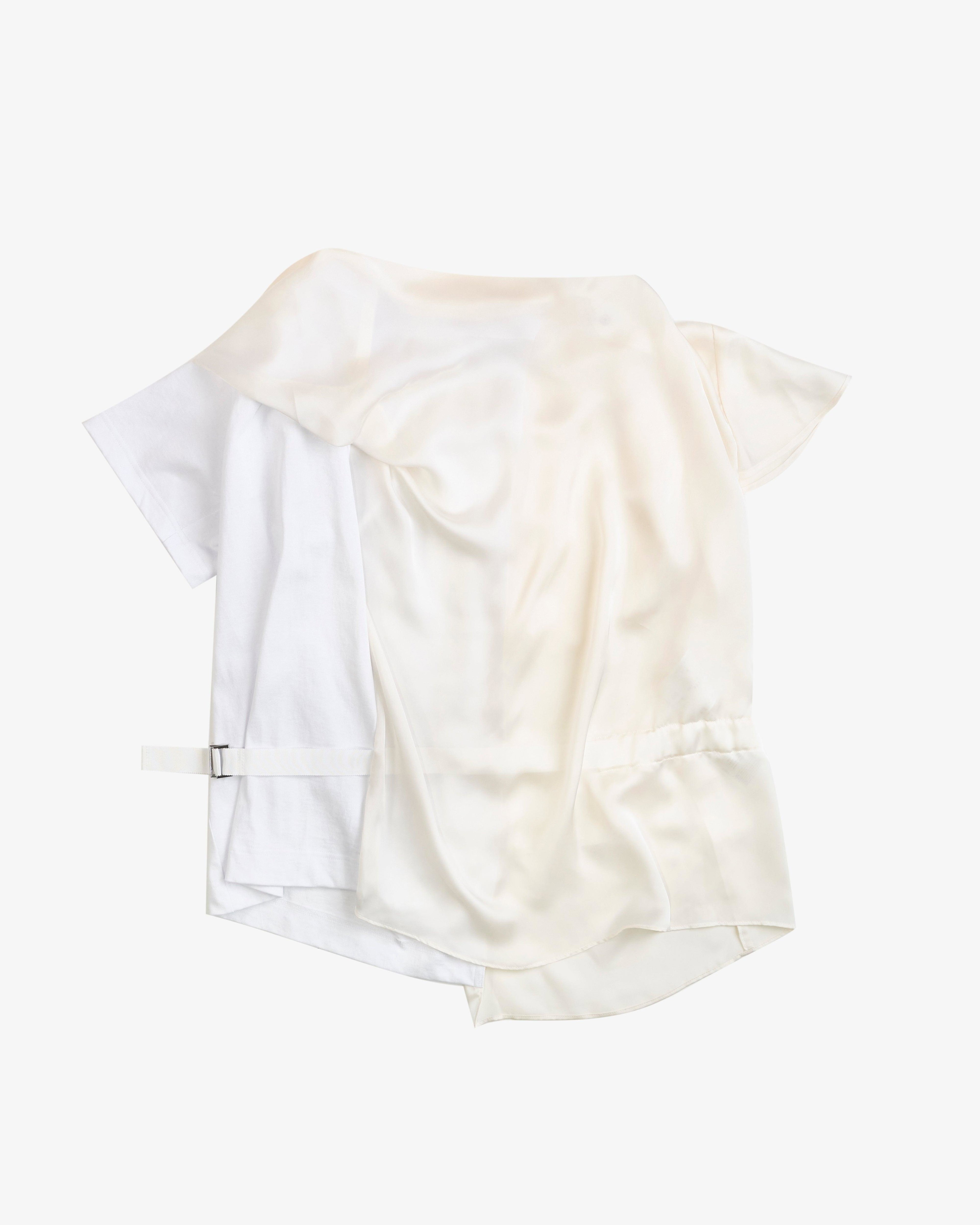 SACAI - Women's Satin X Cotton Jersey T-Shirt - (Off-White178) by SACAI