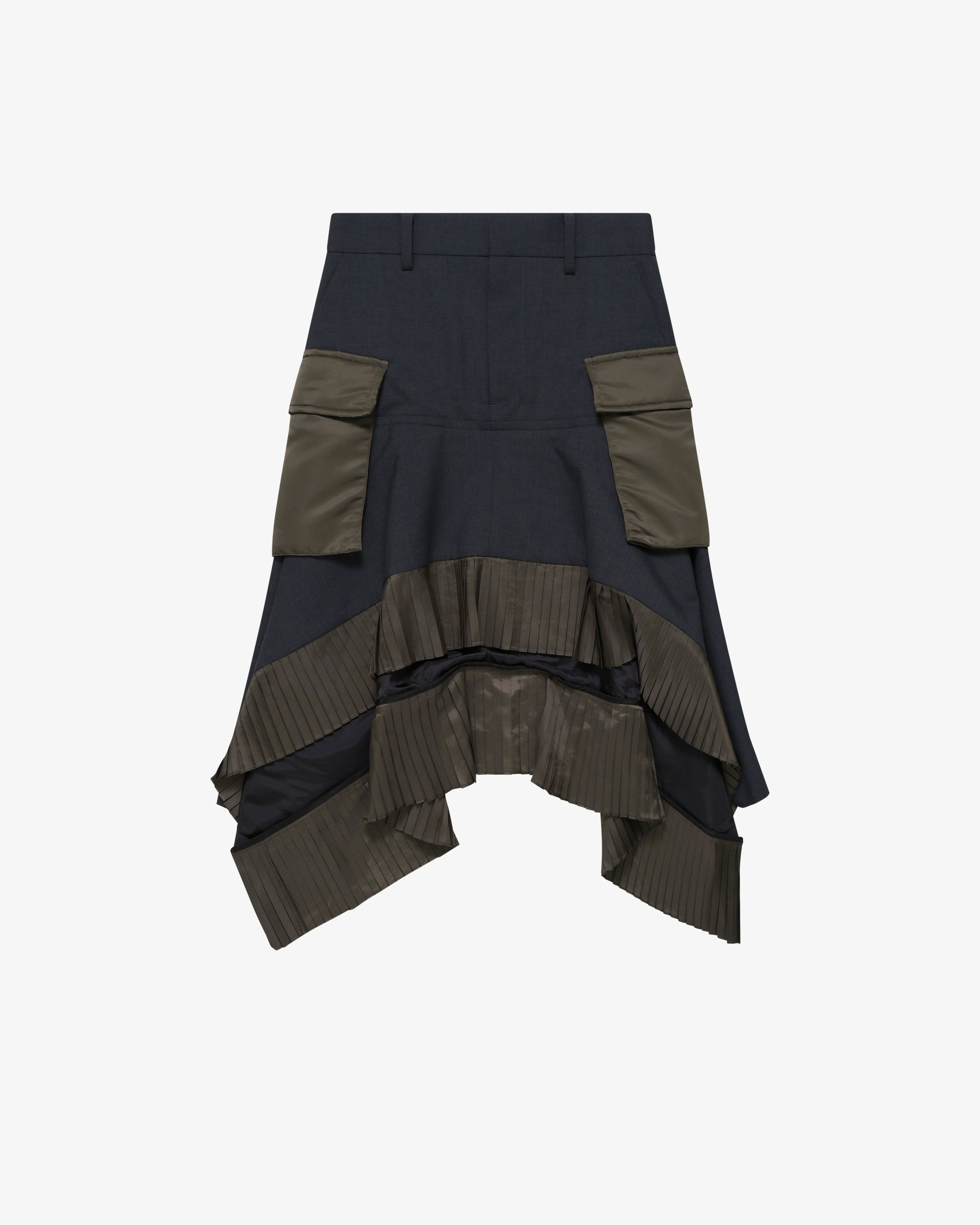 SACAI - Women's Suiting X Nylon Twill Skirt - (Greyish Brown) by SACAI