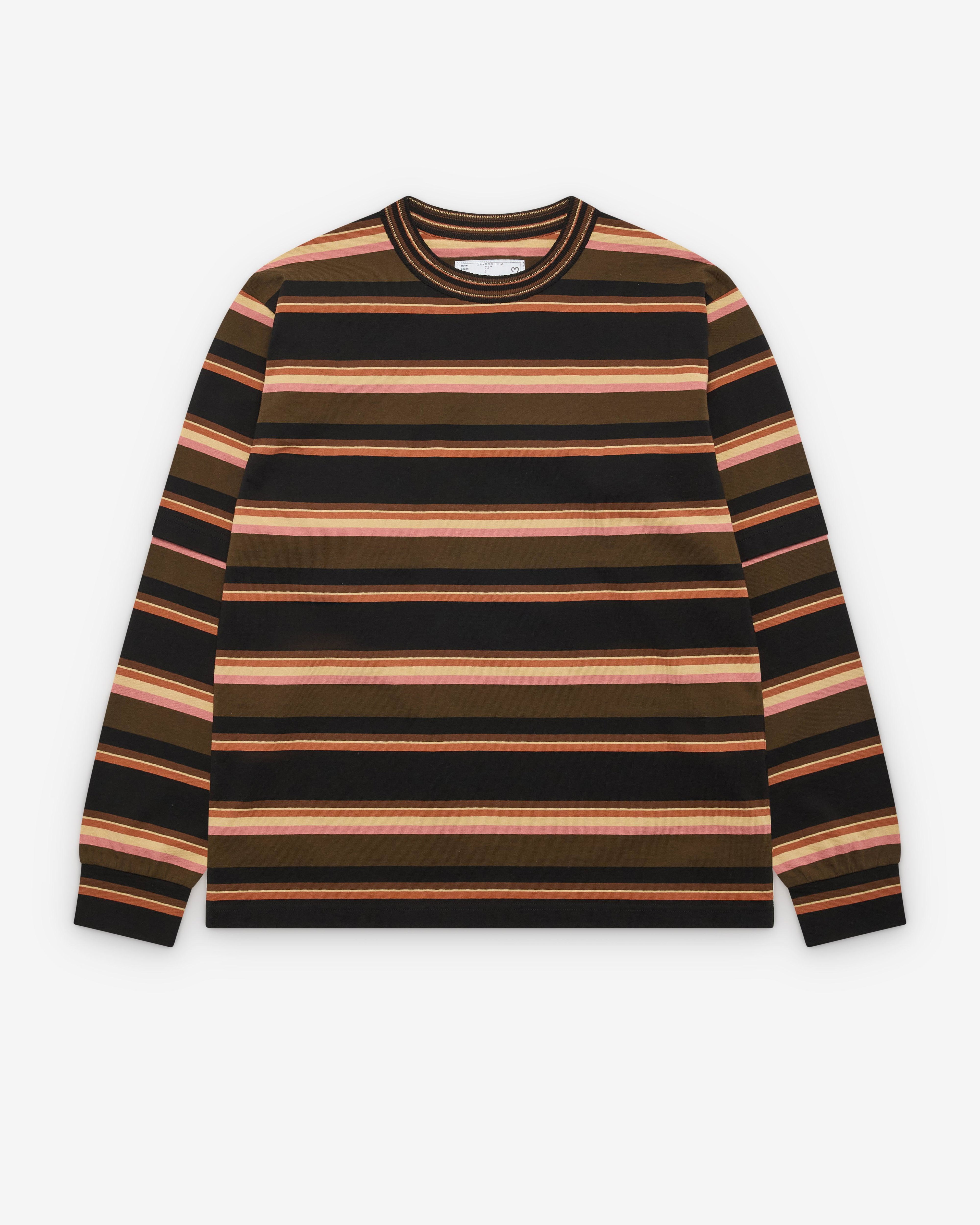 Sacai - Men's Horizontal Stripe L/S T-Shirt - (Brown Multi) by SACAI