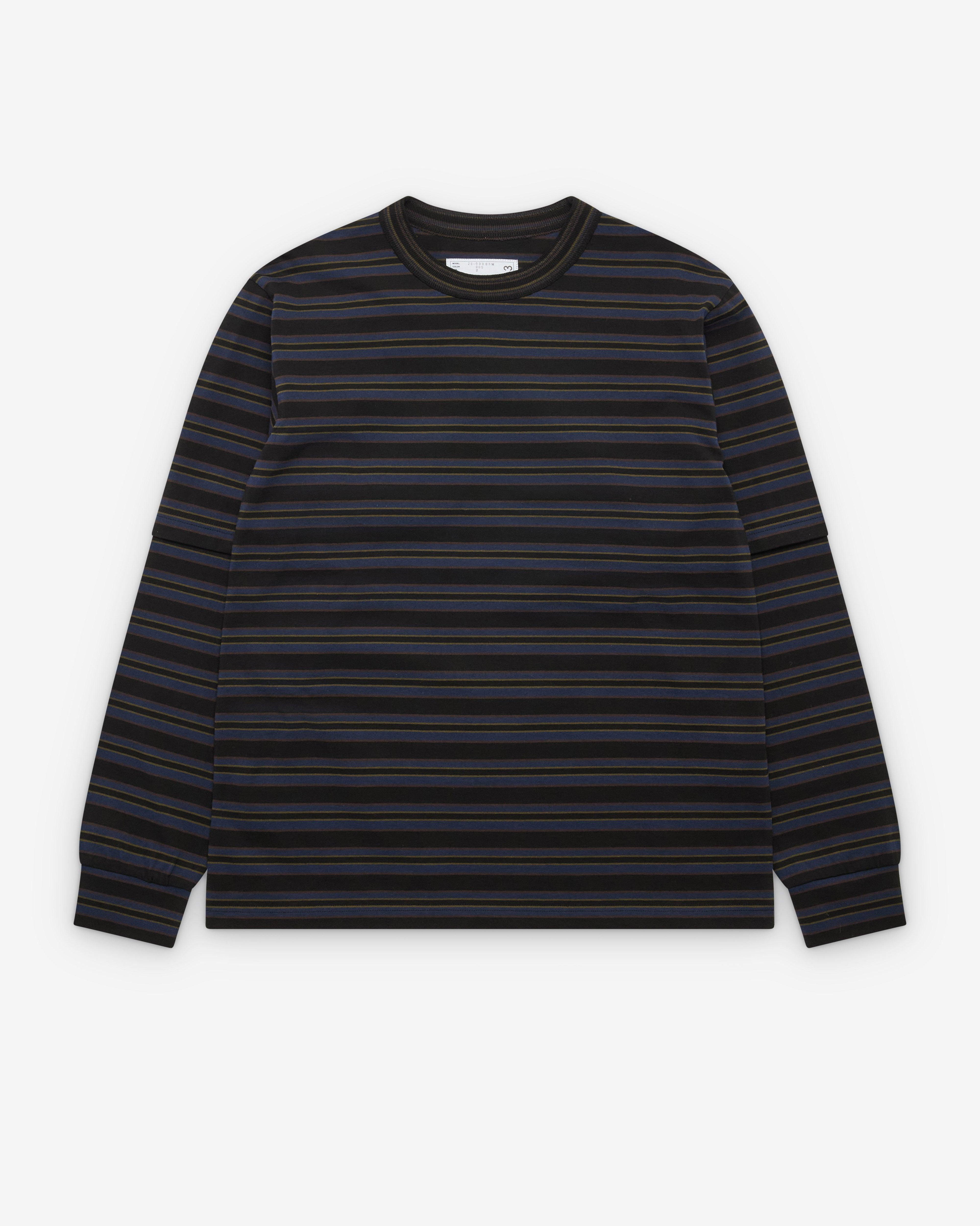 Sacai - Men's Horizontal Stripe L/S T-Shirt - (Charcoal Stripe) by SACAI