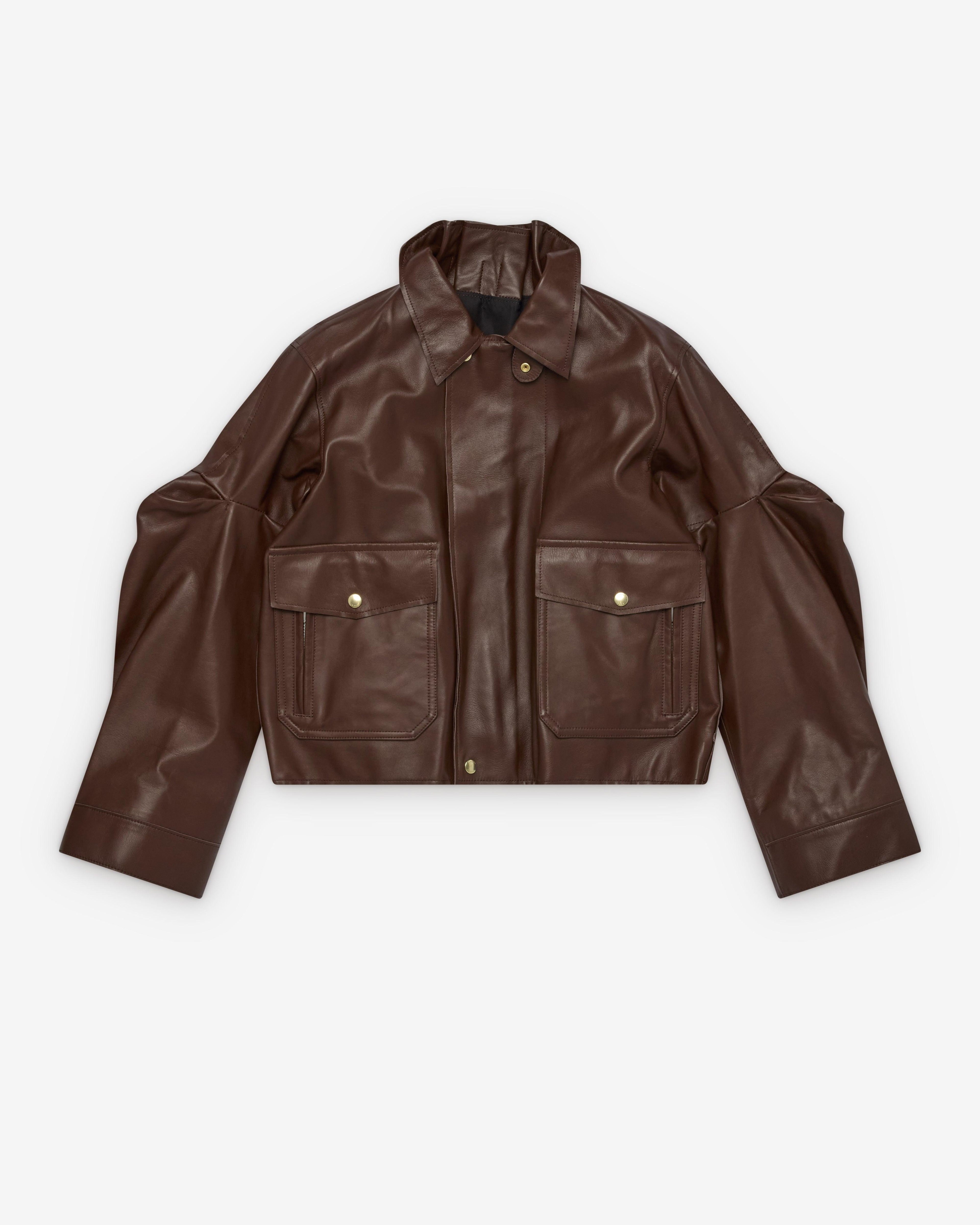 Sacai  - Women's Leather Blouson - (Brown) by SACAI