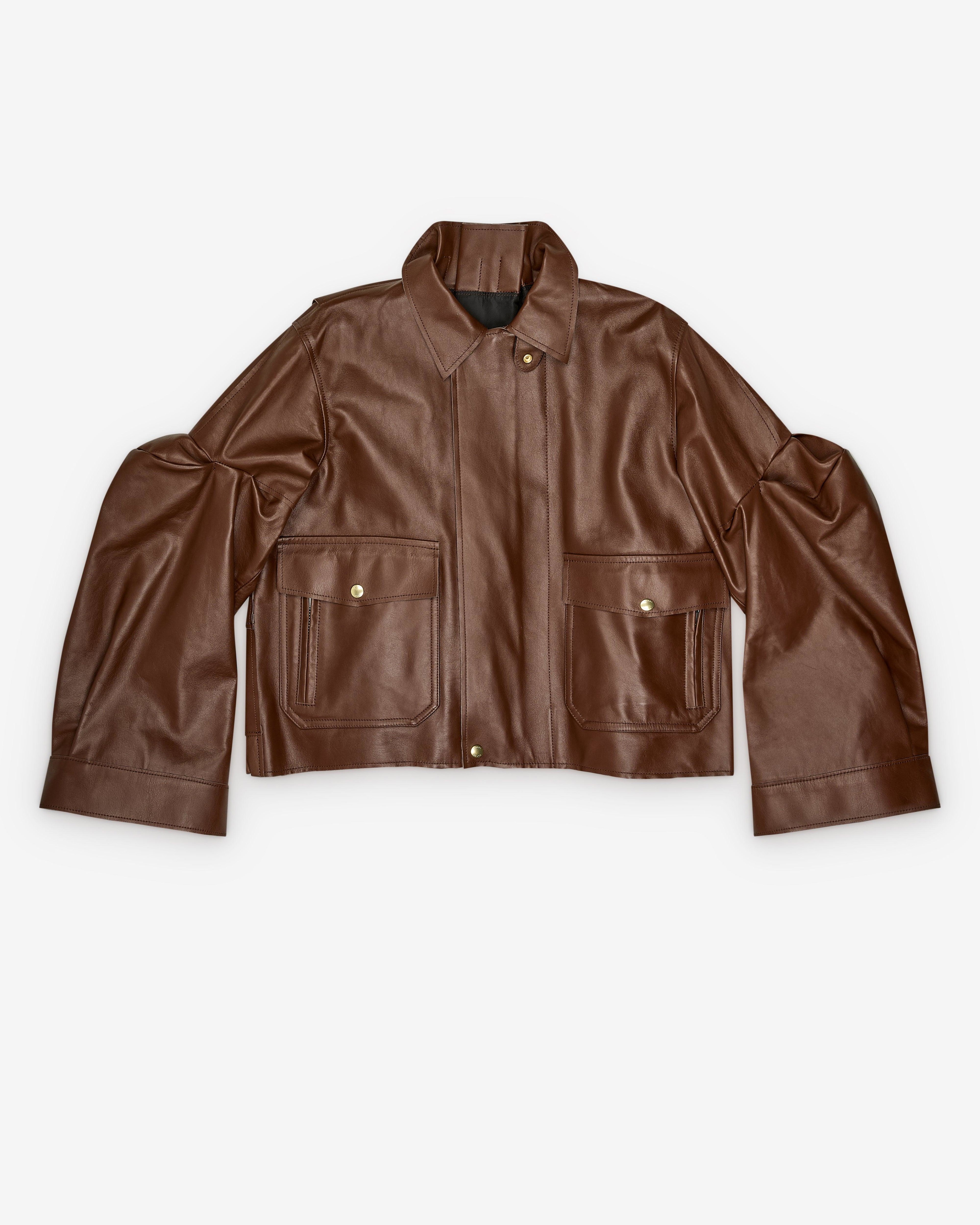 Sacai - Women's Leather Blouson - (Brown) by SACAI