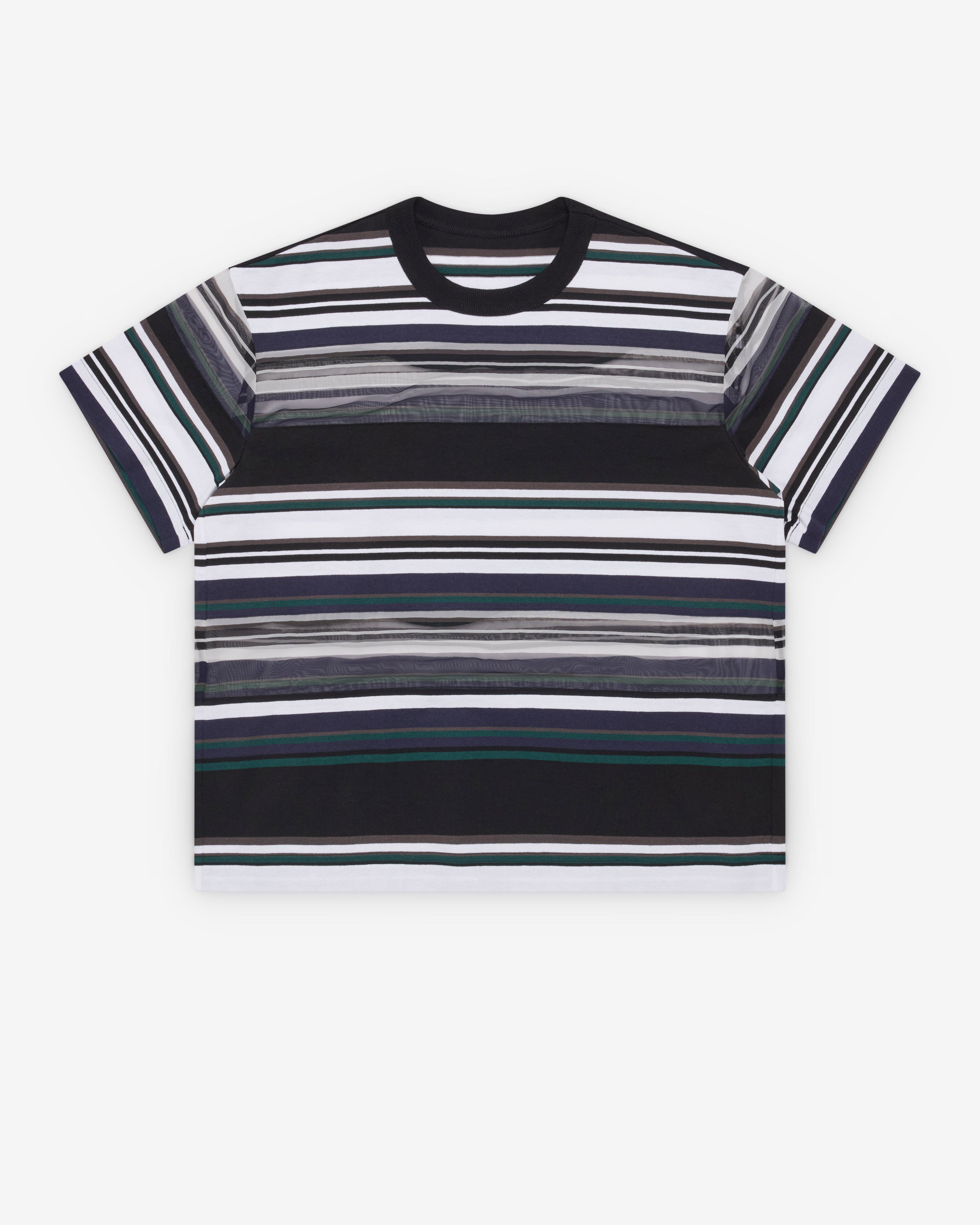 Sacai  - Women's Stripe Cotton Jersey T-Shirt - (Black/White/Blue) by SACAI