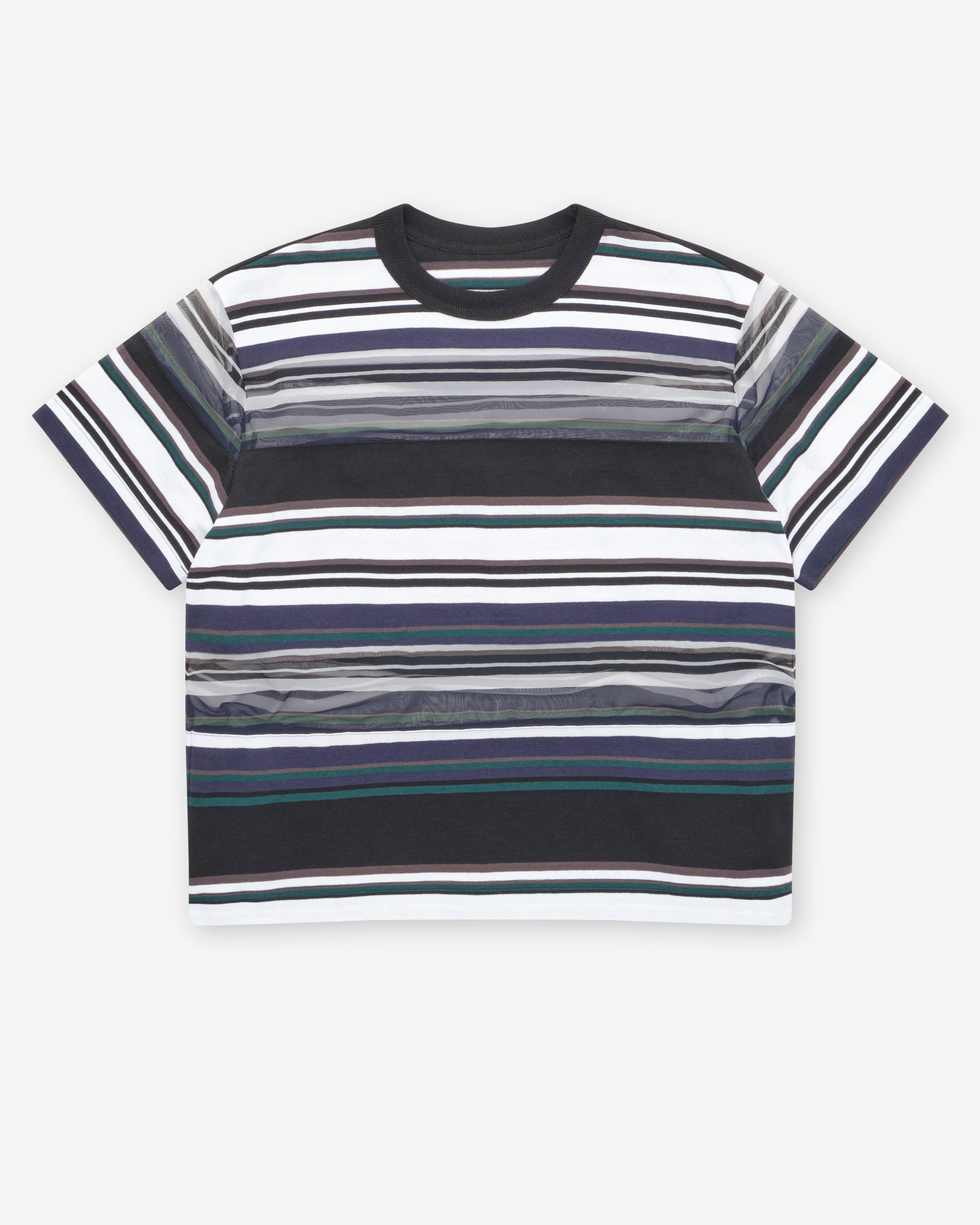 Sacai - Women's Stripe Cotton Jersey T-Shirt - (Black/White/Blue) by SACAI