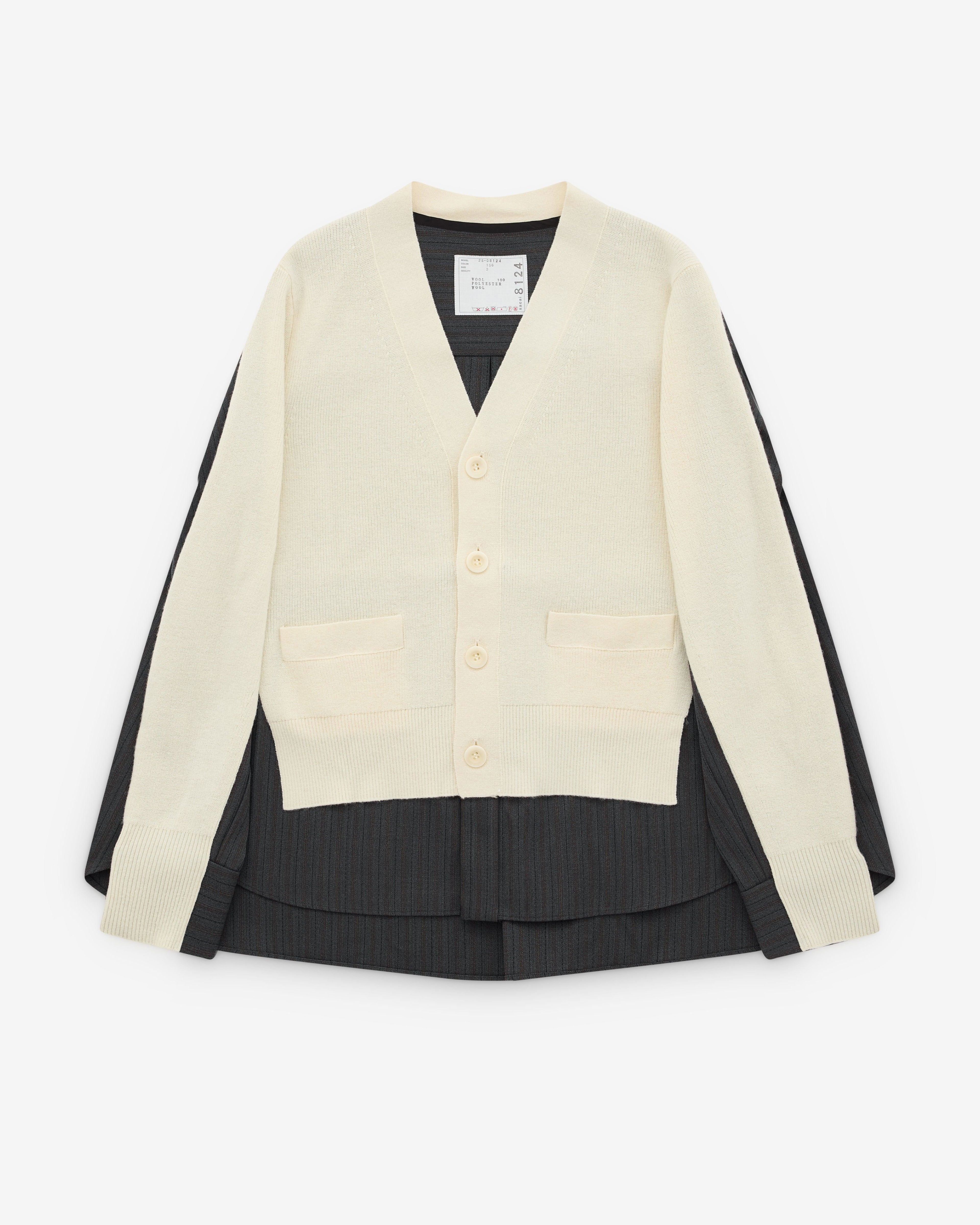 Sacai - Women's Striped Doeskin Wool Cardigan - (White/Grey) by SACAI