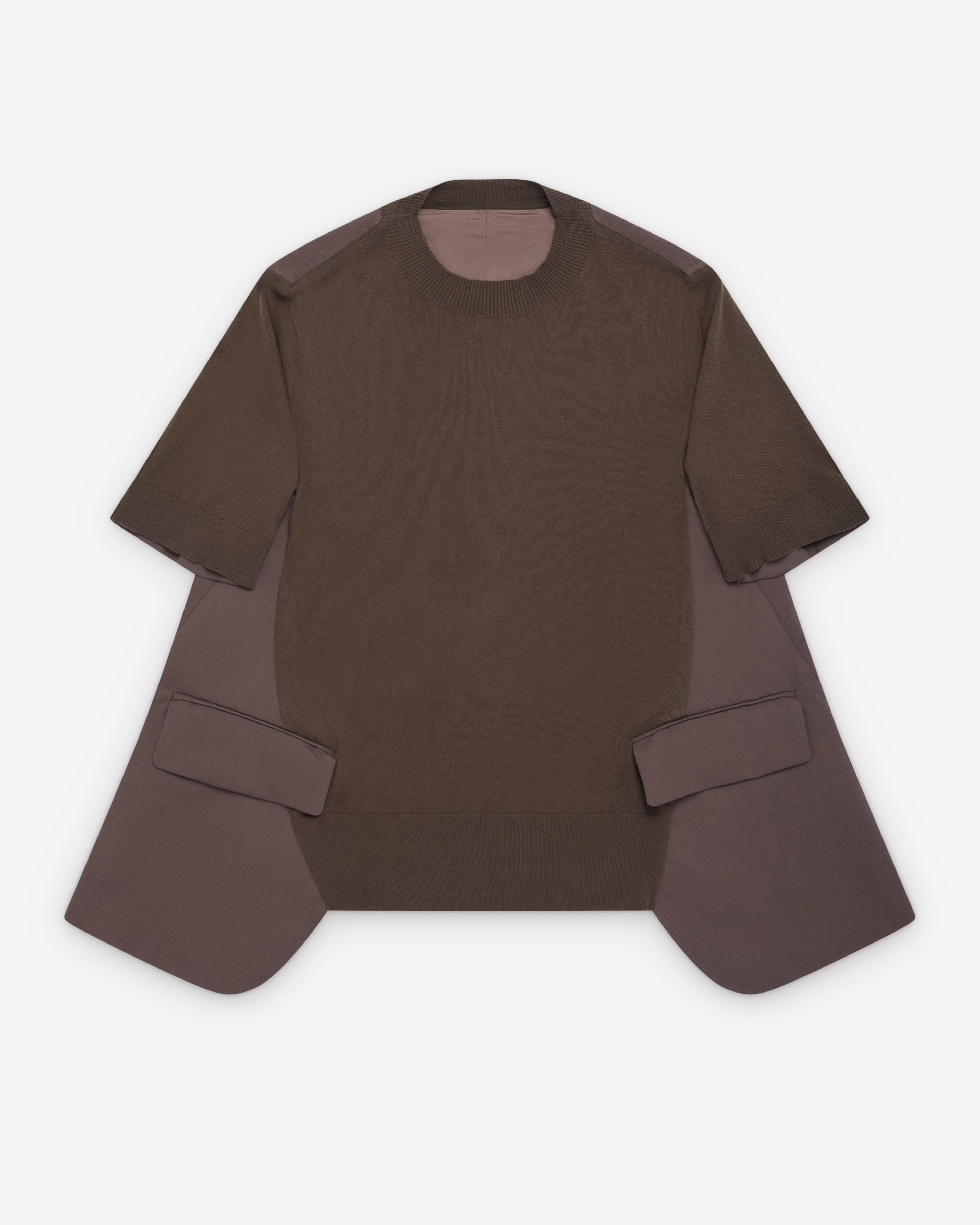 Sacai  - Women's Wool Suiting X Cotton Knit Pullover - (Brown) by SACAI