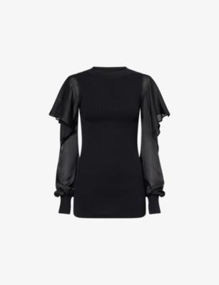 Satin-Sleeves Ribbed Cotton-Knit Top by SACAI