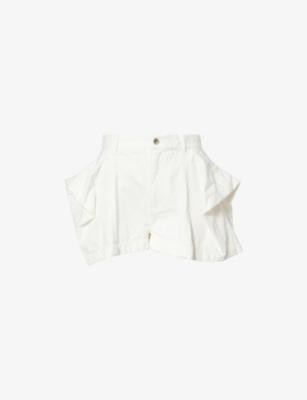 Sculpted High-Rise Denim Shorts by SACAI