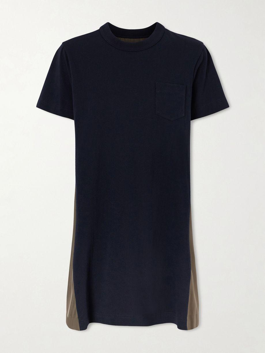 Shell-paneled cotton-blend jersey mini dress by SACAI