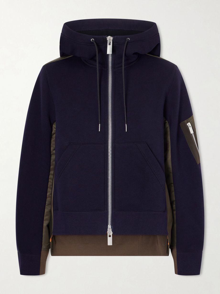 Sponge Sweat shell-paneled cotton-blend jersey zip-up hoodie by SACAI