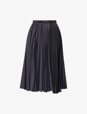 Striped Pleated Cotton-Blend Midi Skirt by SACAI