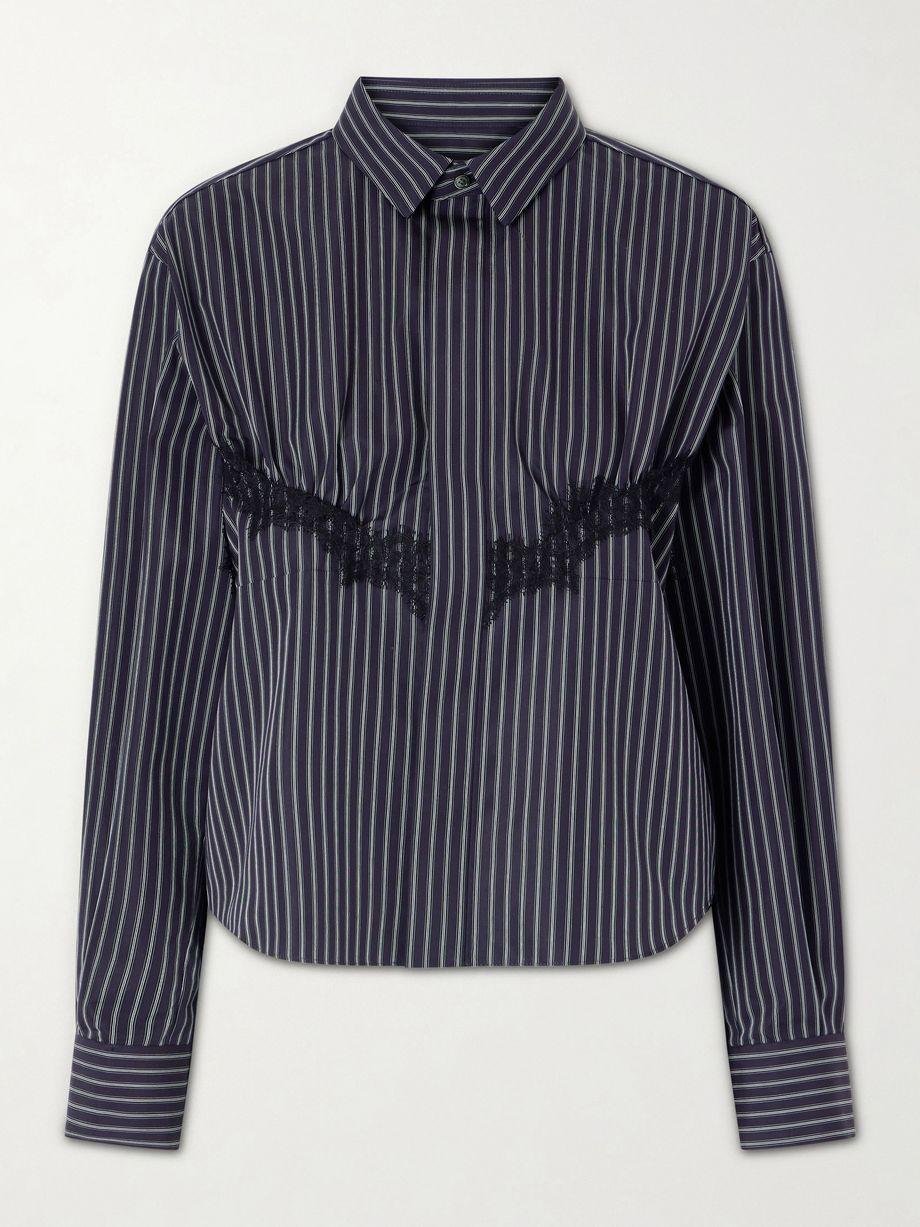 Striped lace-trimmed cotton-blend poplin shirt by SACAI