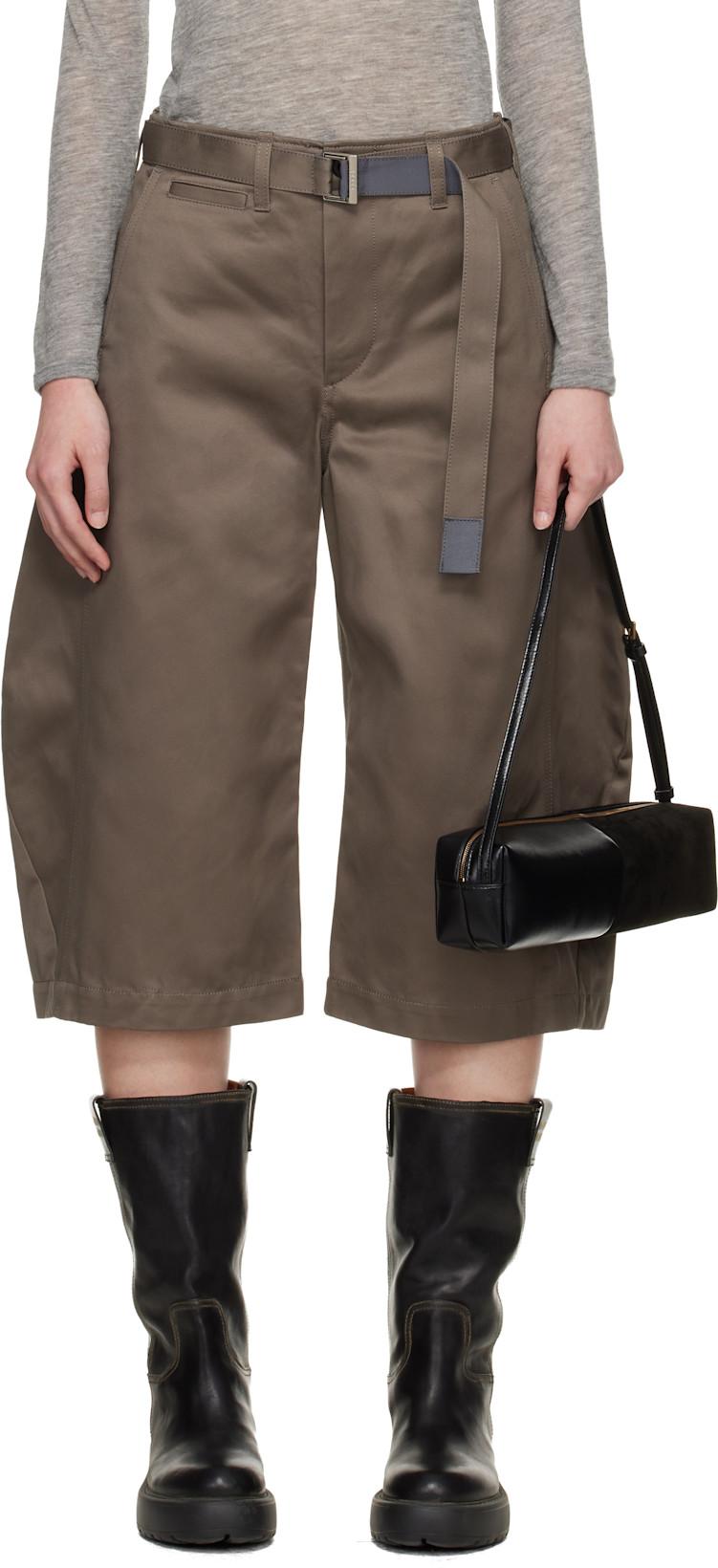 Taupe Cotton Chino Shorts by SACAI