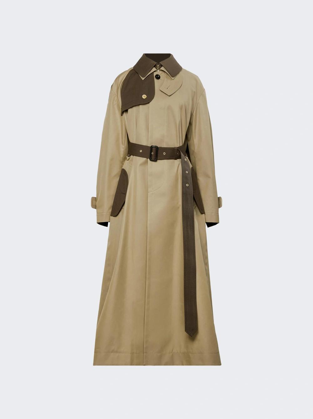 Two-tone Cotton Gabardine Coat Beige And Brown  | The Webster by SACAI