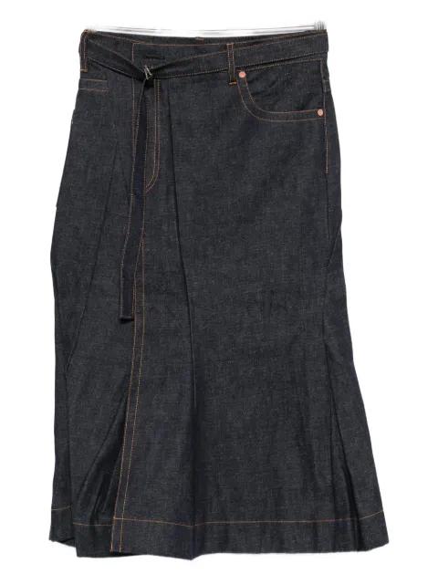 belted pleated denim skirt by SACAI