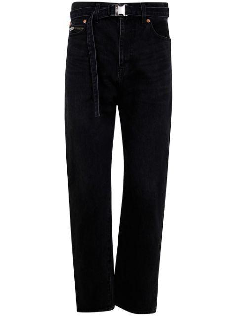 belted straight jeans by SACAI