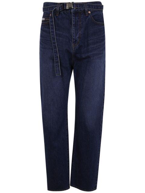 belted straight jeans by SACAI