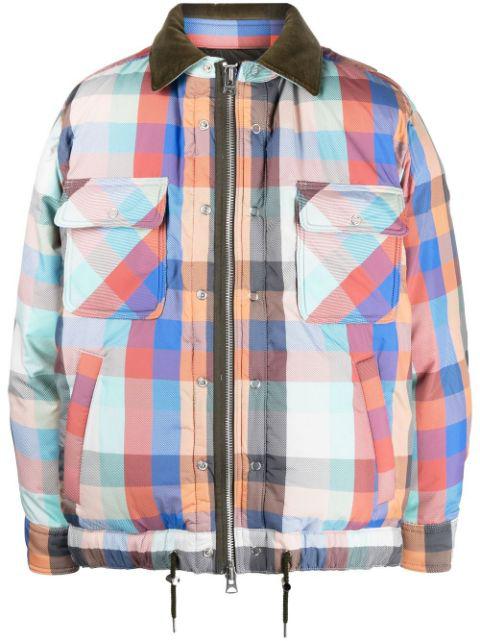check-pattern zip-up bomber jacket by SACAI