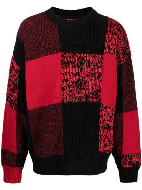 checked round-neck jumper by SACAI