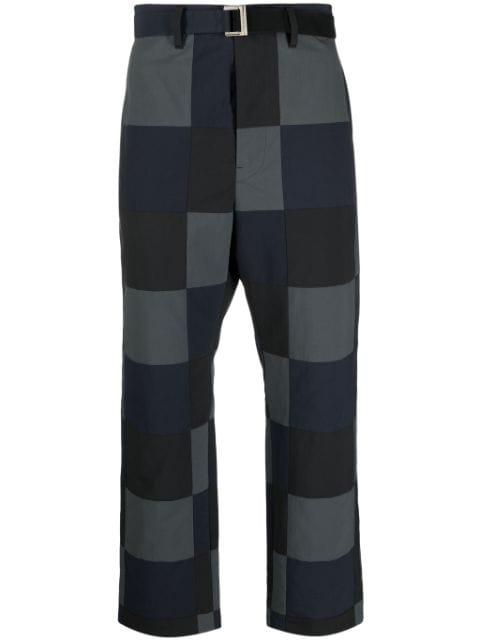 checkerboard-print cotton chino trousers by SACAI