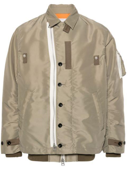 contrasting-trim layered bomber jacket by SACAI