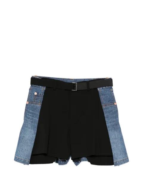 denim-panel shorts by SACAI