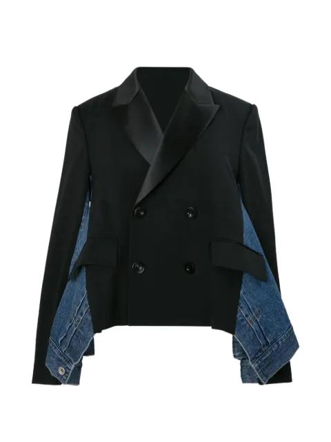 double-breasted panelled denim jacket by SACAI