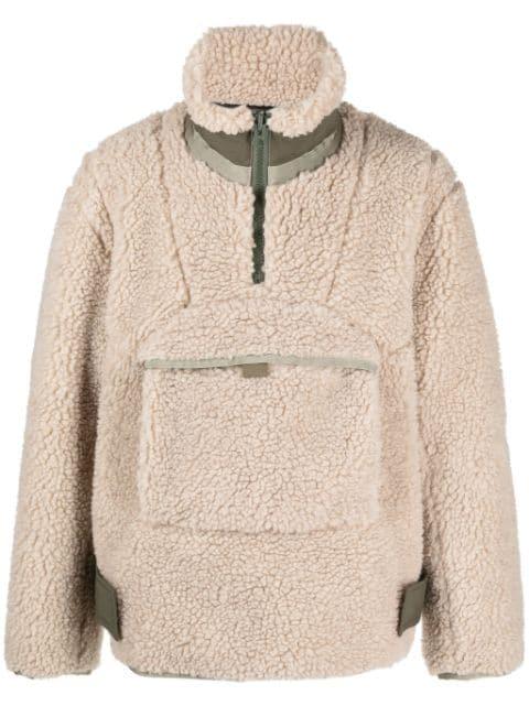 faux-shearling zip-pocket sweatshirt by SACAI