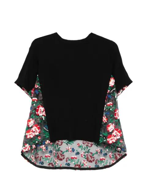 floral-embroidered T-shirt by SACAI