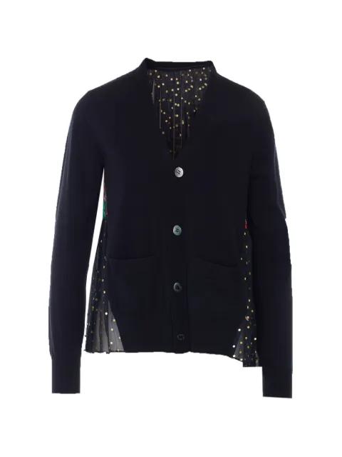 floral-print pleated buttoned cardigan by SACAI