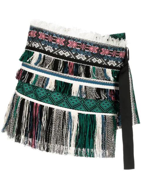 fringed asymmetric shorts by SACAI