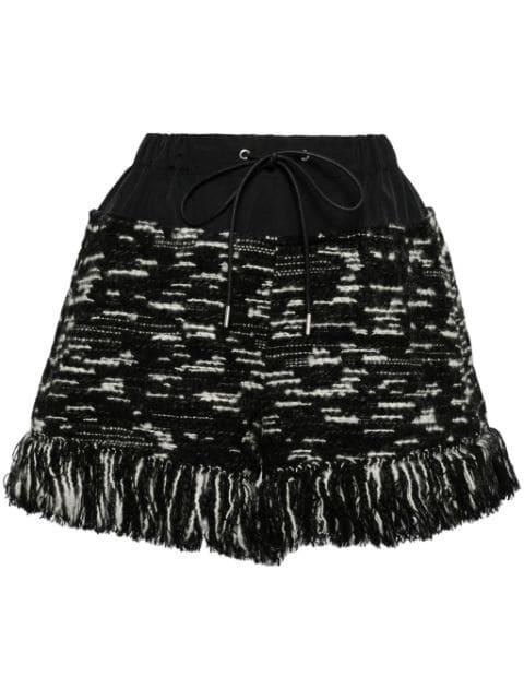 fringed-edge knitted shorts by SACAI