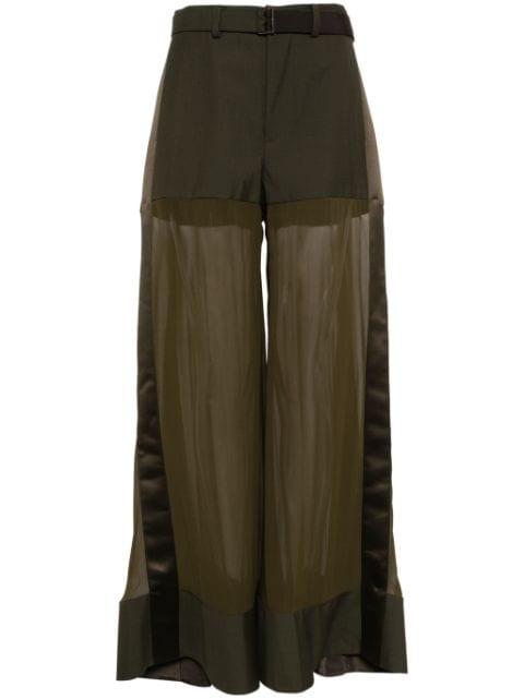 high-waisted belted silk trousers by SACAI