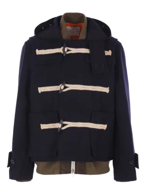 hoodied toggle-fastening coat by SACAI