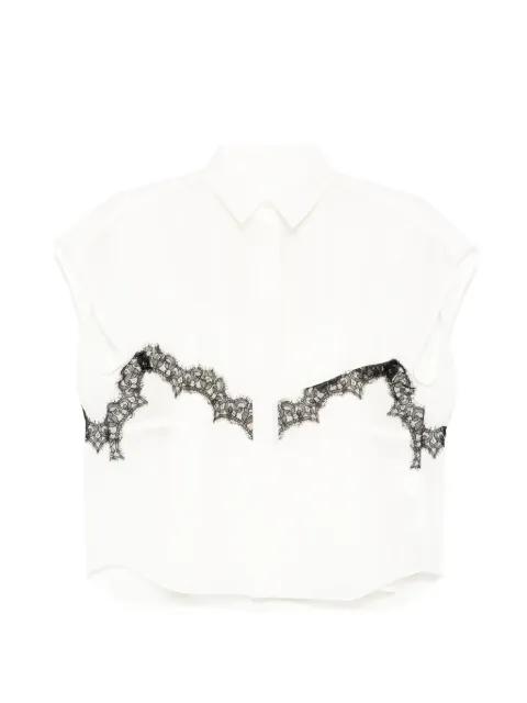 lace-trimmed semi-sheer blouse by SACAI