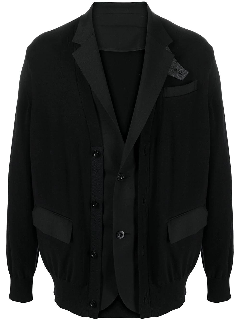 layered button-front cardigan by SACAI