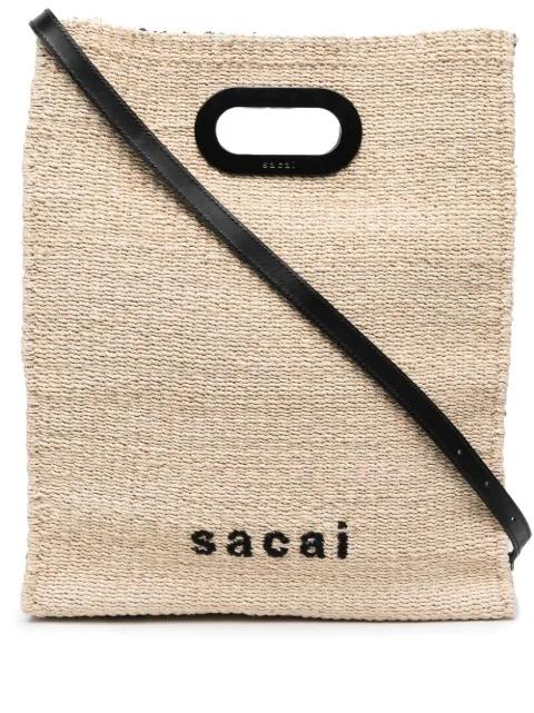 logo-embroidered woven tote bag by SACAI