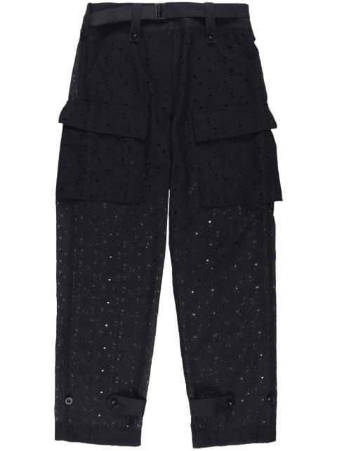 logo-embroidery trousers by SACAI