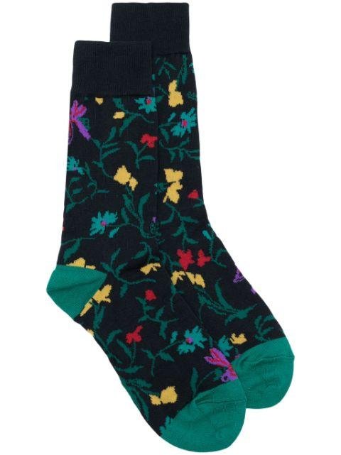 logo-print floral-intarsia socks by SACAI