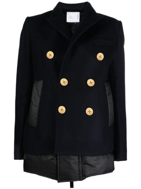 panelled wool peacoat by SACAI