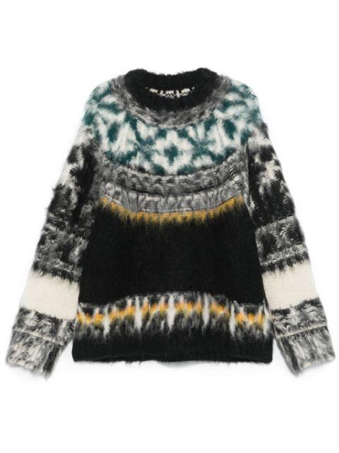 pattern intarsia-knit hoodie by SACAI