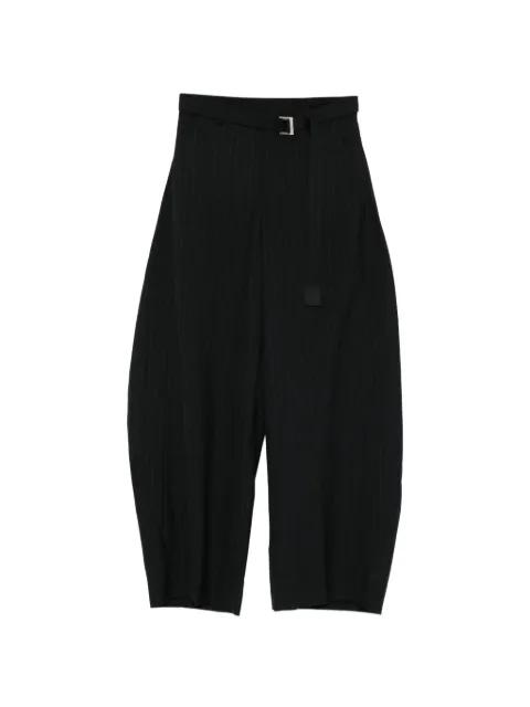 pinstripe buckled trousers by SACAI