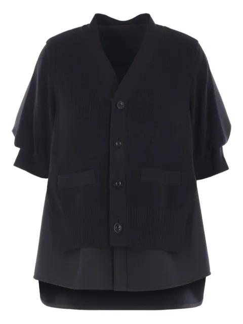 pleated-panel short-sleeve cardigan by SACAI